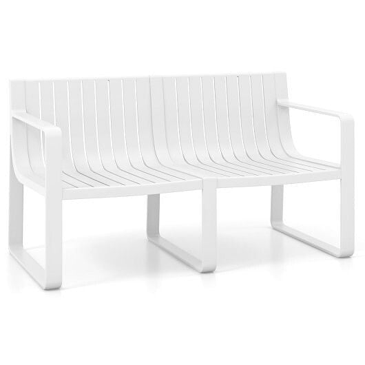 Weather-resistant Plastic 2-Person Bench with Curved Backrest-Blue