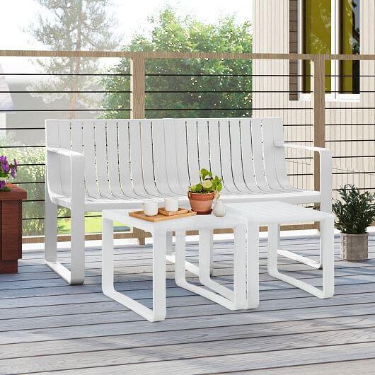 Weather-resistant Plastic 2-Person Bench with Curved Backrest-Blue