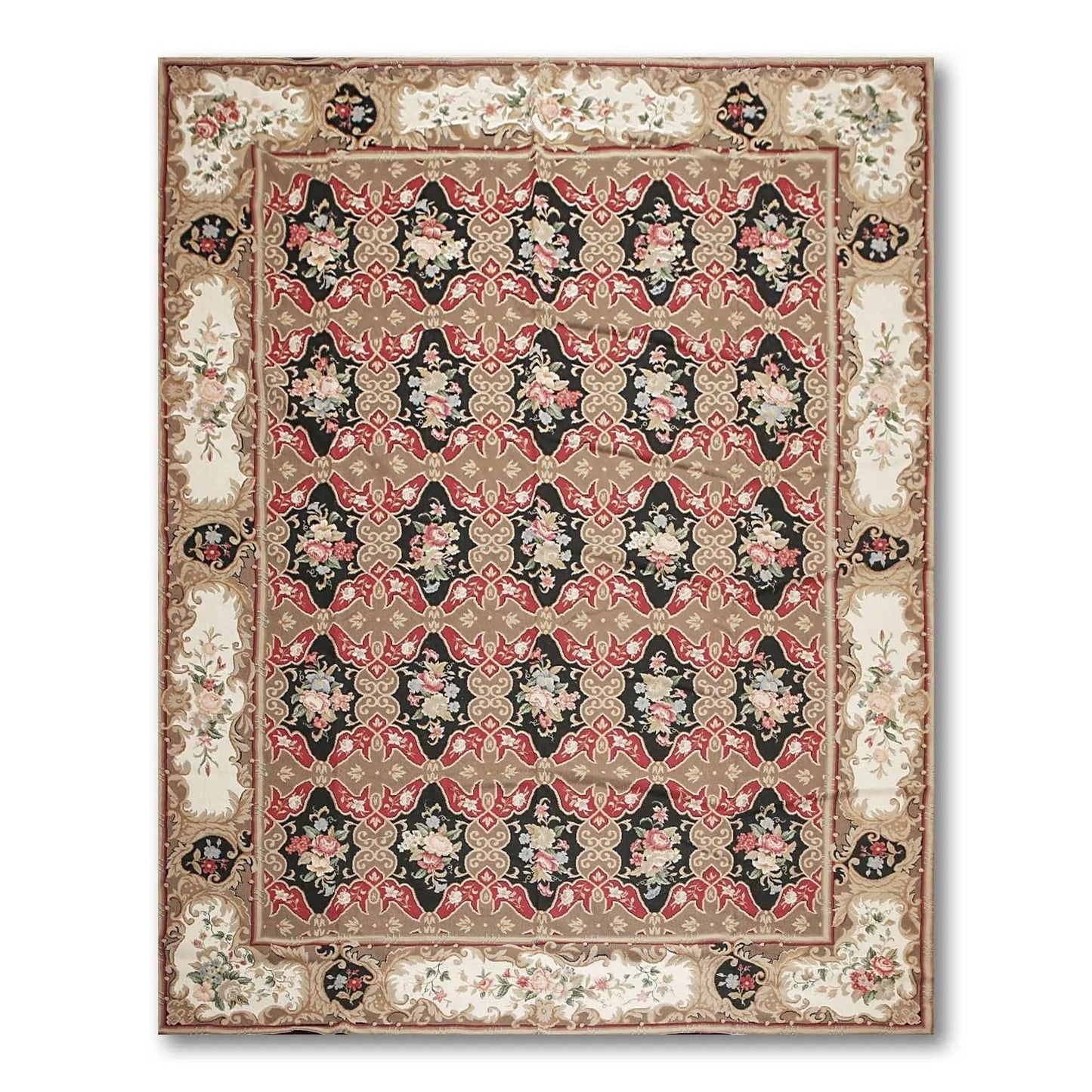 9x12 Brown Hand woven Wool French Flatweave Needlepoint Oriental Area Rug