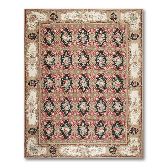9x12 Brown Hand woven Wool French Flatweave Needlepoint Oriental Area Rug